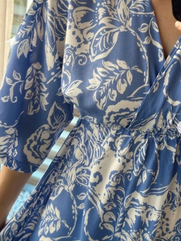 MANOJAVA Women Blue Rayon Fit & Flare Dress