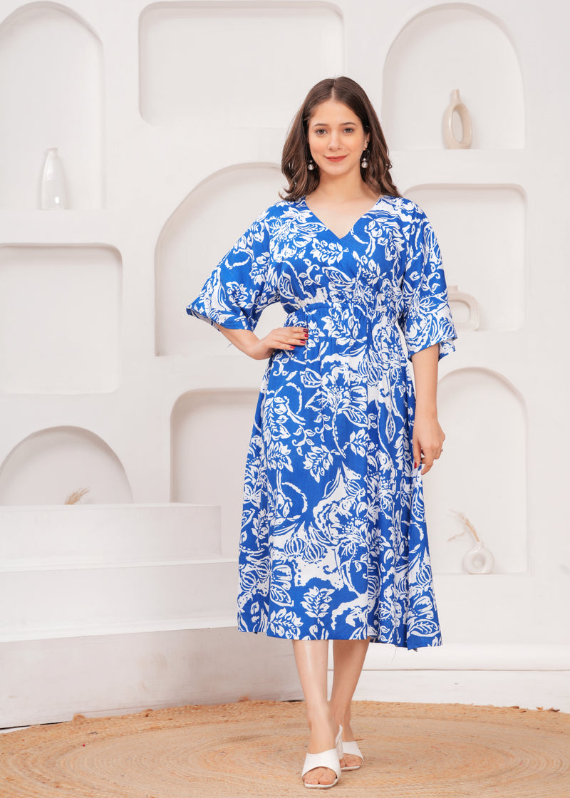 MANOJAVA Women Blue Rayon Fit & Flare Dress