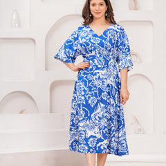 MANOJAVA Women Blue Rayon Fit & Flare Dress