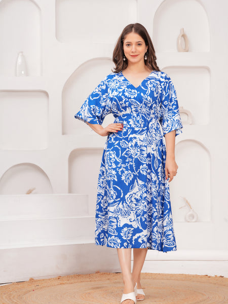 MANOJAVA Women Blue Rayon Fit & Flare Dress