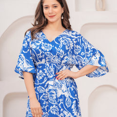 MANOJAVA Women Blue Rayon Fit & Flare Dress