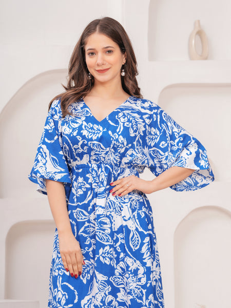 MANOJAVA Women Blue Rayon Fit & Flare Dress