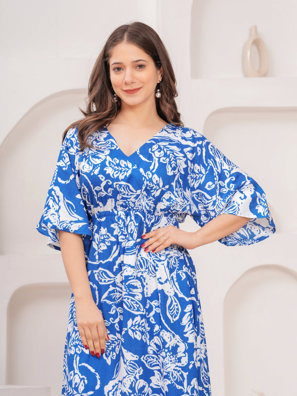 MANOJAVA Women Blue Rayon Fit & Flare Dress