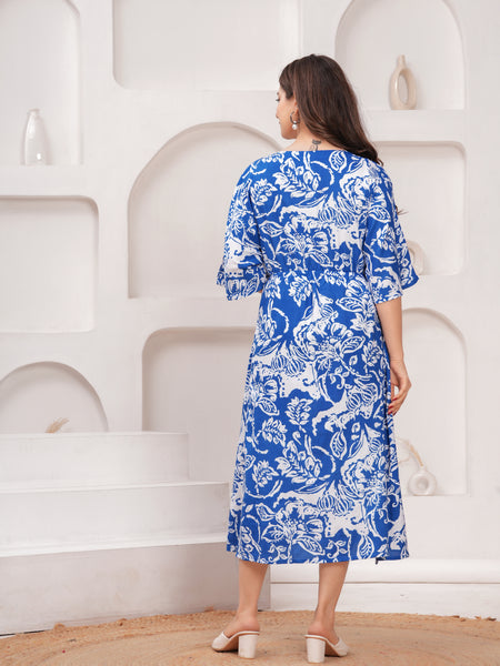 MANOJAVA Women Blue Rayon Fit & Flare Dress