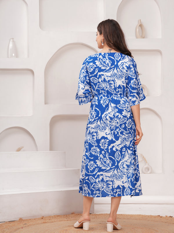 MANOJAVA Women Blue Rayon Fit & Flare Dress