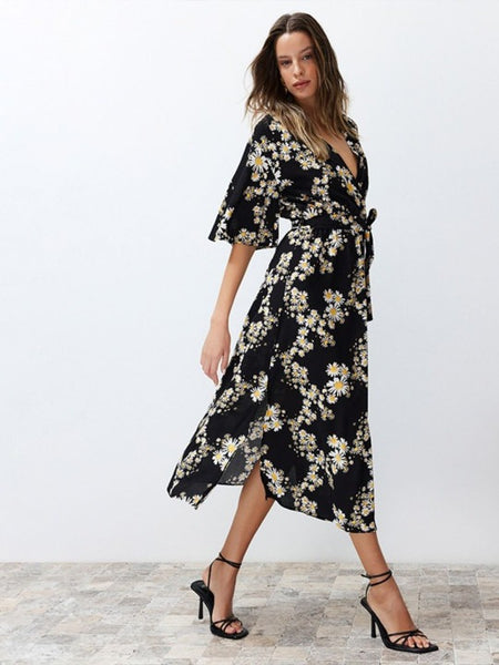 MANOJAVA Women Black Rayon Fit & Flare Dress