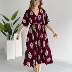 Women maroon floral fit and flare wrap dress

