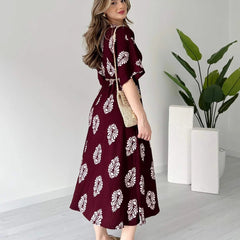 Maroon floral wrap rayon dress for women
