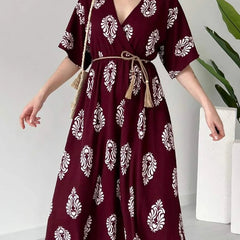 Casual maroon rayon wrap dress for women
