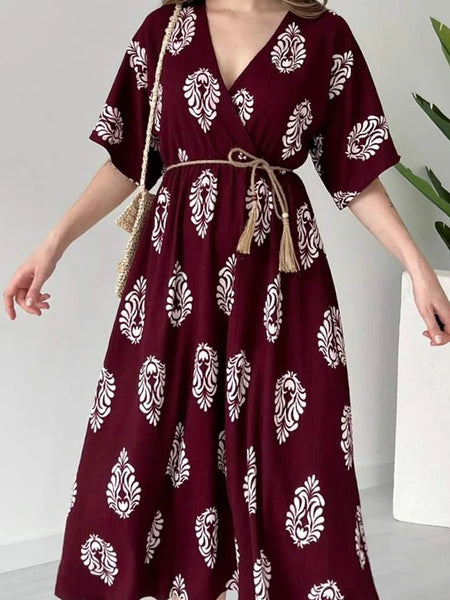 Casual maroon rayon wrap dress for women
