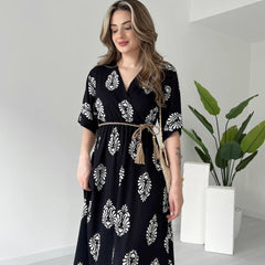 Black floral wrap dress for women 
