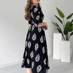 Black V neck floral wrap dress women
