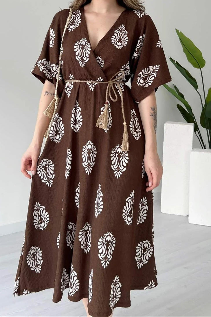 Girl coffee brown fit and flare wrap dress
