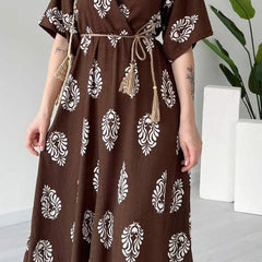 Girl coffee brown fit and flare wrap dress
