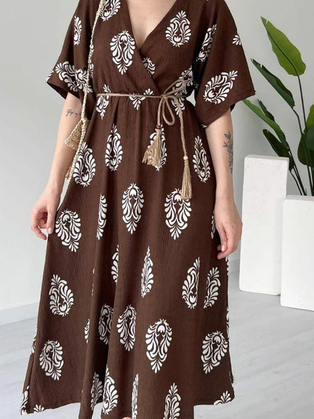 Girl coffee brown fit and flare wrap dress
