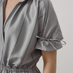Women grey rayon dress casual office look
