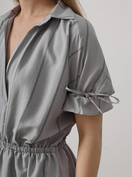 Women grey rayon dress casual office look
