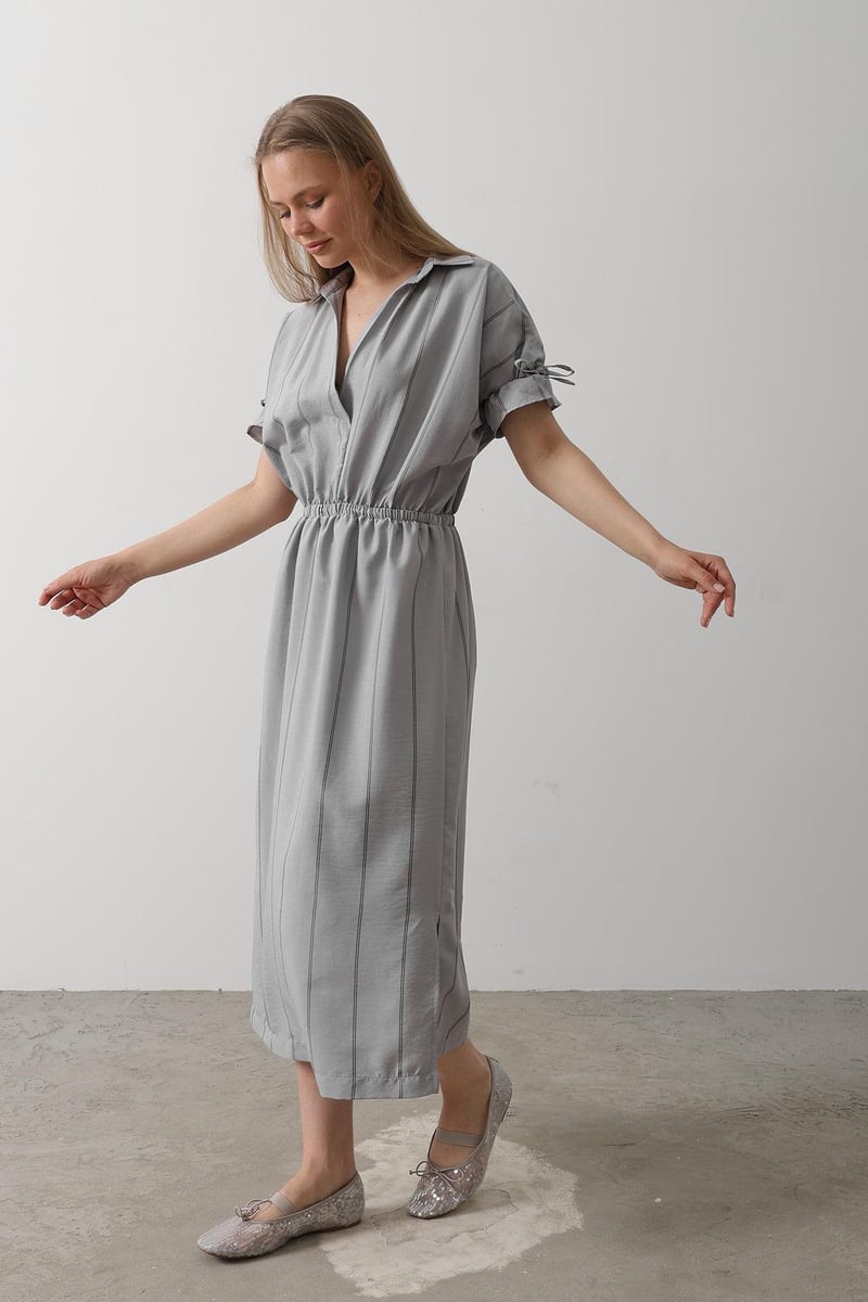 Grey collar neck  flare dress for women
