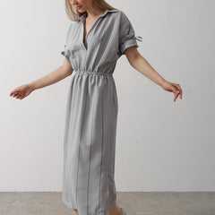 Grey collar neck  flare dress for women
