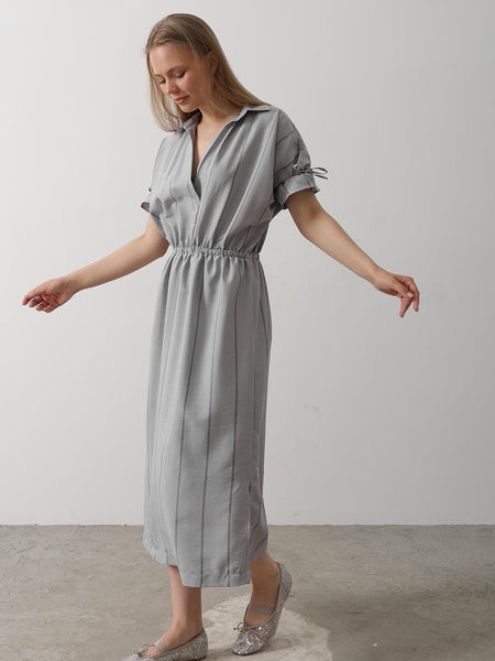 Grey collar neck  flare dress for women
