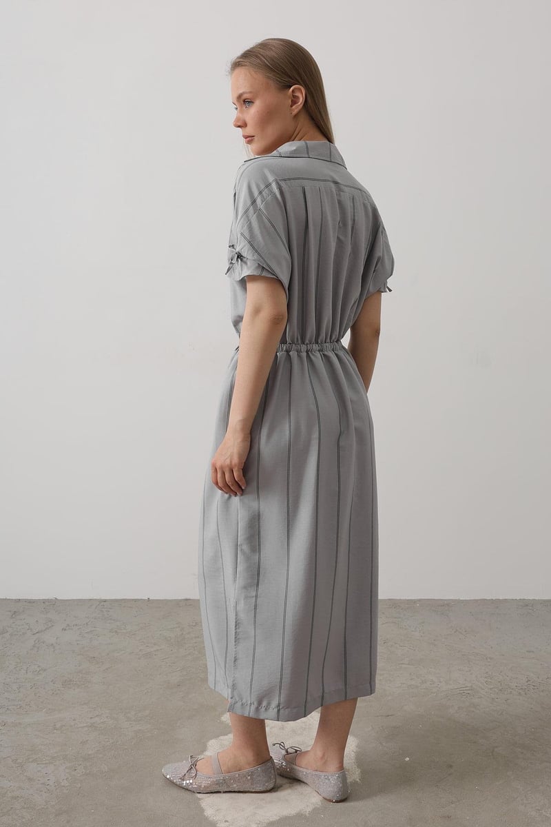 Grey collar neck fit and flare dress for women
