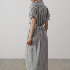 Grey collar neck fit and flare dress for women
