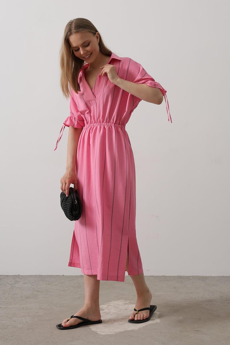 Soft pink rayon fit and flare dress women
