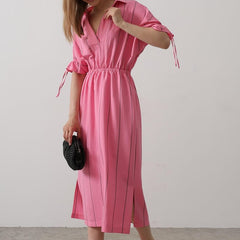 Soft pink rayon fit and flare dress women