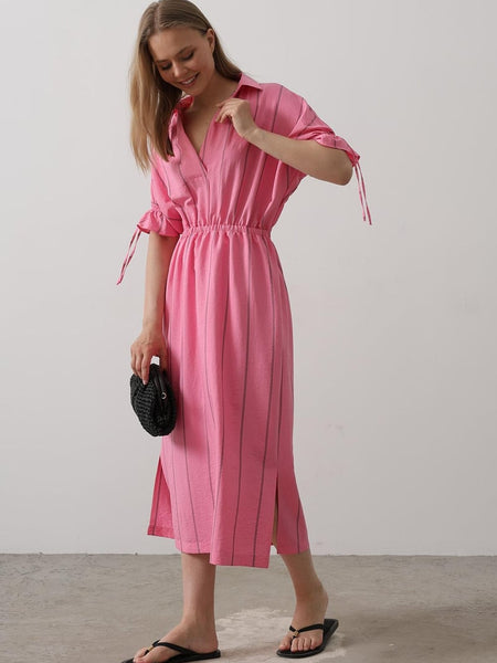 Soft pink rayon fit and flare dress women