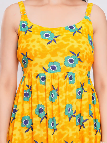 Square neck yellow floral dress girl
