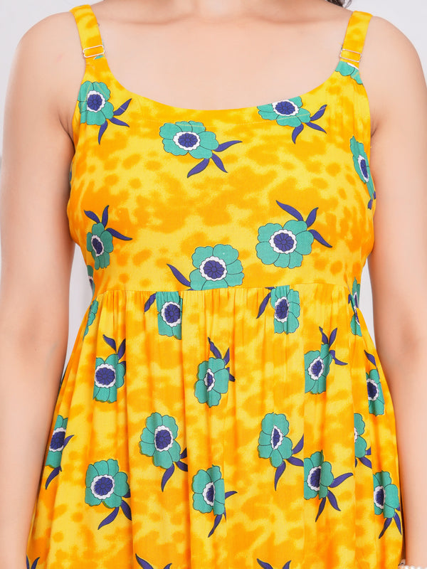 Square neck yellow floral dress girl
