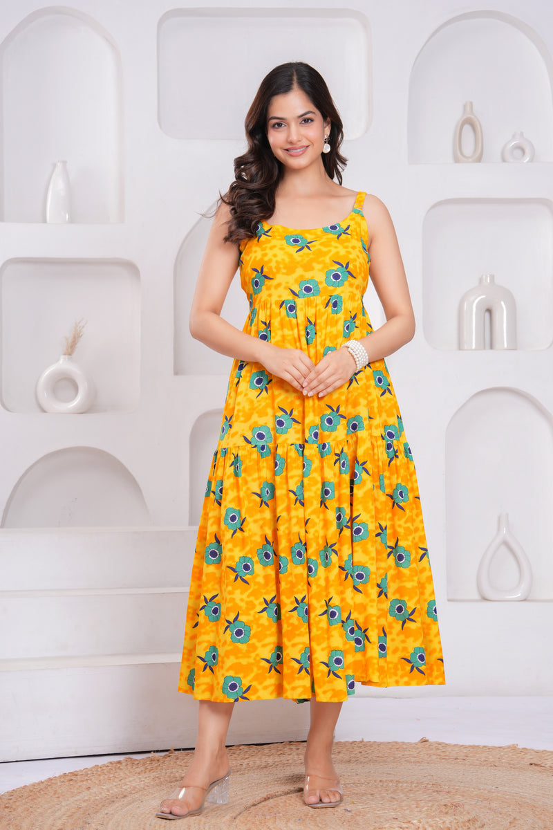 Casual yellow floral summer dress girl
