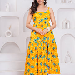 Casual yellow floral summer dress girl

