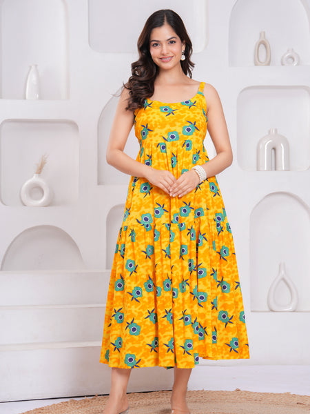 Casual yellow floral summer dress girl
