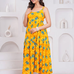 Bright yellow rayon fit flare dress daily wear