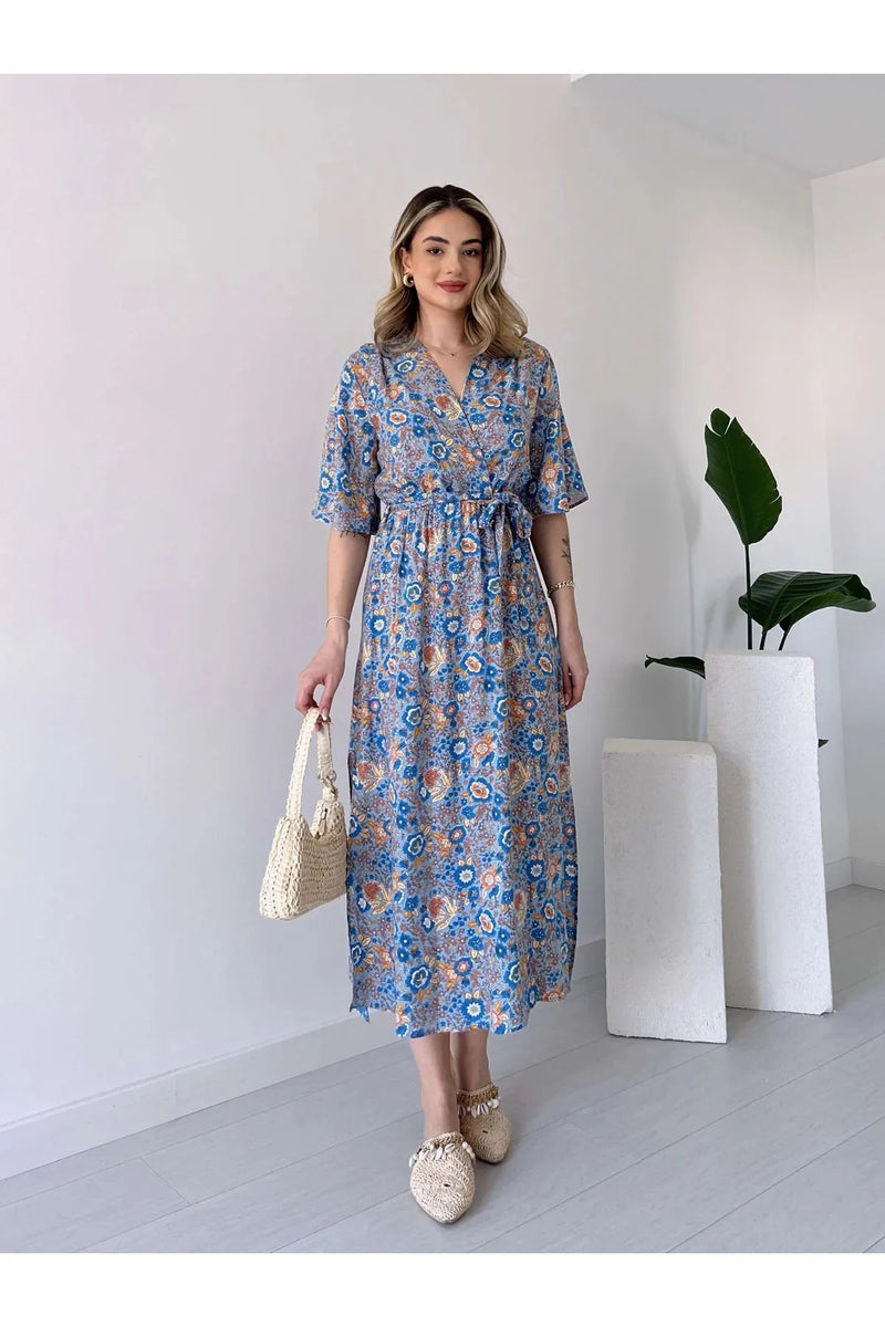 Multicolor floral rayon fit and flare dress woman
