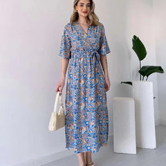 Multicolor floral rayon fit and flare dress woman
