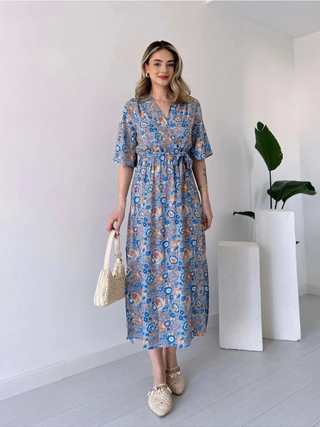 Multicolor floral rayon fit and flare dress woman
