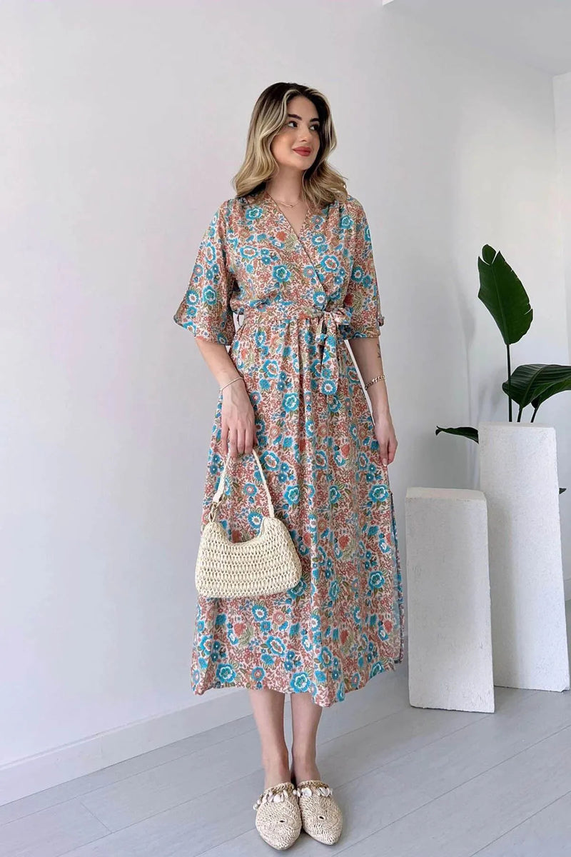 Lady casual multicolor floral fit flare dress
