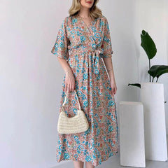 Lady casual multicolor floral fit flare dress
