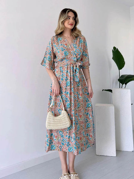 Lady casual multicolor floral fit flare dress
