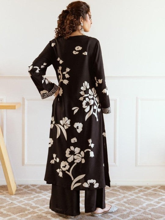 Classic Black Viscose Rayon Kurta Set with Timeless Appeal