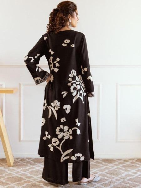 Classic Black Viscose Rayon Kurta Set with Timeless Appeal