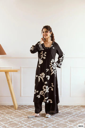 Classic Black Viscose Rayon Kurta Set with Timeless Appeal
