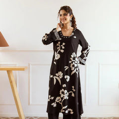 Classic Black Viscose Rayon Kurta Set with Timeless Appeal