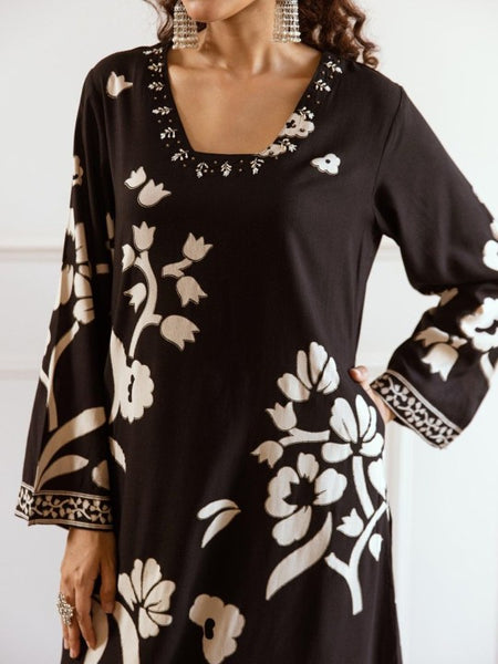 Classic Black Viscose Rayon Kurta Set with Timeless Appeal