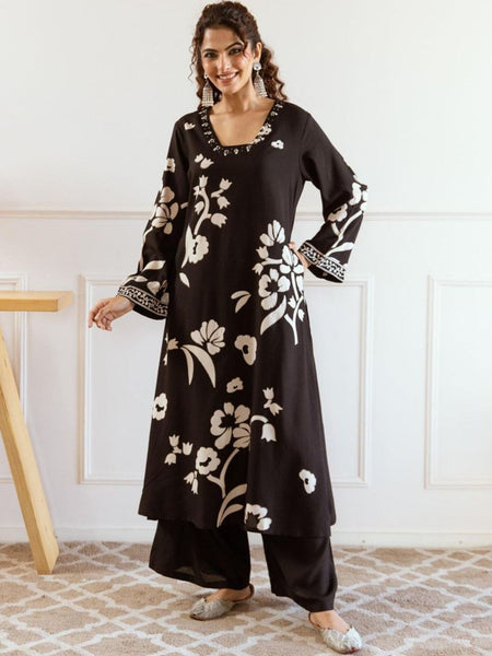 Classic Black Viscose Rayon Kurta Set with Timeless Appeal