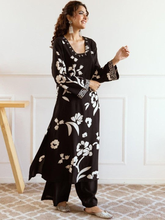 Classic Black Viscose Rayon Kurta Set with Timeless Appeal
