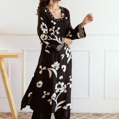 Classic Black Viscose Rayon Kurta Set with Timeless Appeal