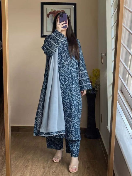 Blue Viscose Rayon Kurta Set with Smooth Comfort